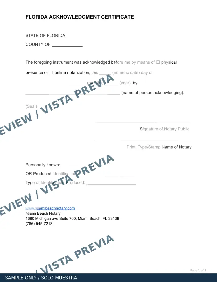 Certificado de reconocimiento de Florida