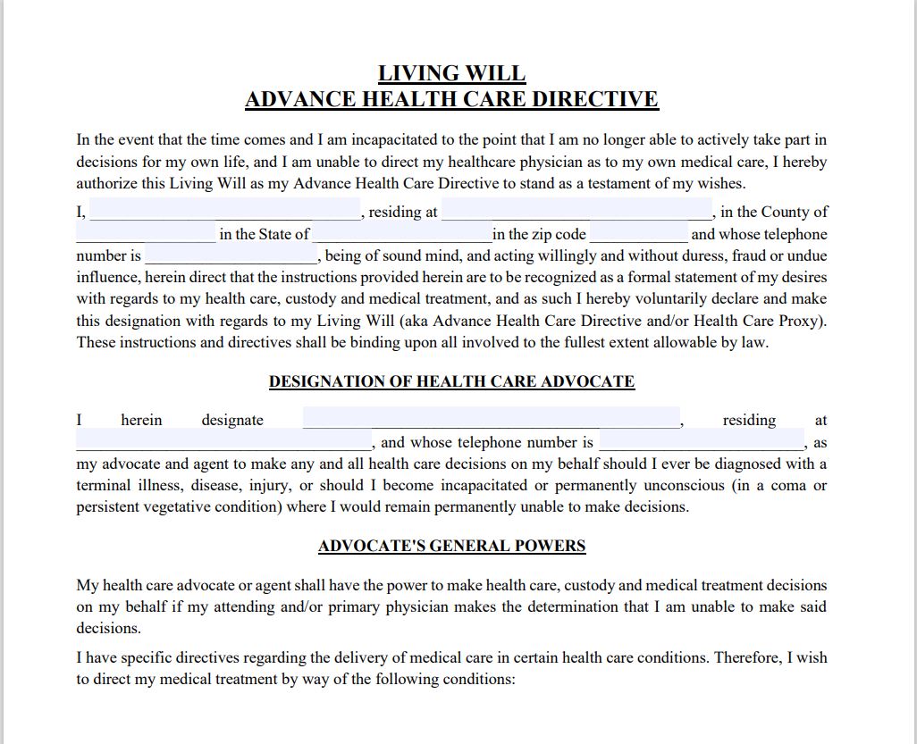 Living Will | Advance Health Care Directive Form | Miami Beach Notary