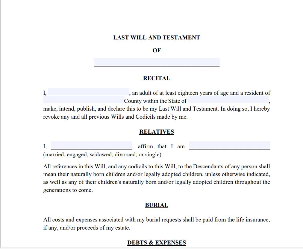 Last Will And Testament Form | Miami Beach Notary