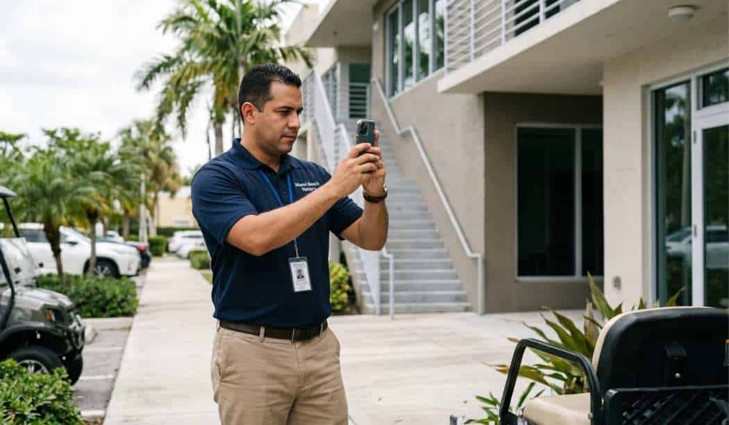 Trusted field inspector photographing a business property
